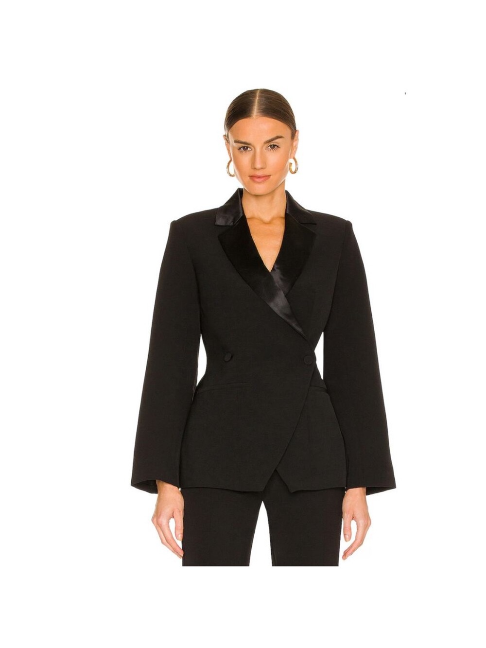 Anine Bing Black Ade Double Breasted Tuxedo Blazer XS Classic Quiet Luxury